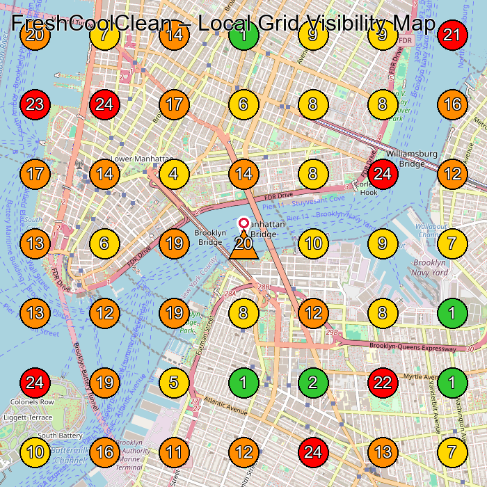 FreshCoolClean Air Conditioning Contractor GeoGrid ranking map for New York NY
